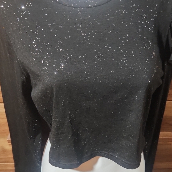 Elegant Black Glitter Ruffle Sleeve Women's Blouse - Picture 4 of 7